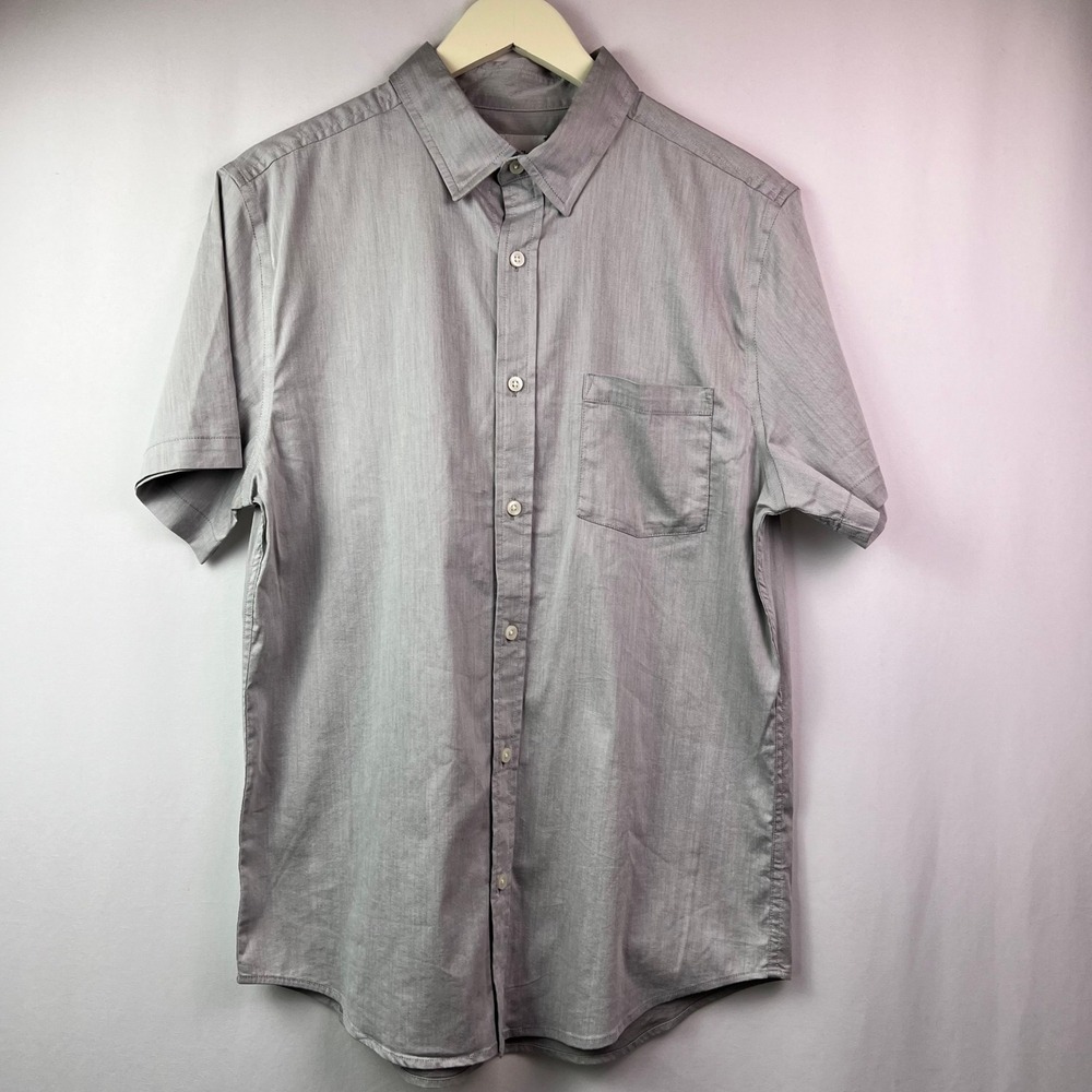 Goodfellow & Co Mens Short Sleeve Poplin Button Up Shirt Clean Gray Large